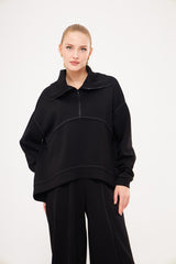 Notched Lapel Solid Sweatshirt