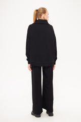 Notched Lapel Solid Sweatshirt