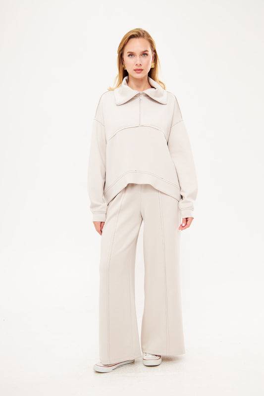 Notched Lapel Solid Sweatshirt