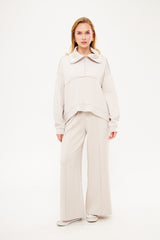 Notched Lapel Solid Sweatshirt