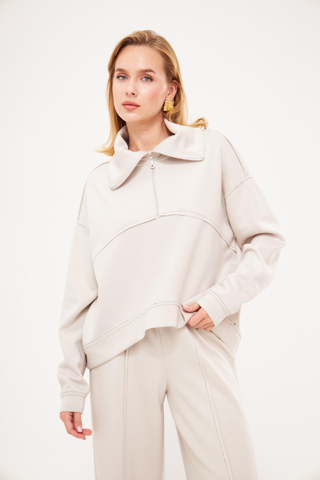 Notched Lapel Solid Sweatshirt