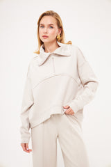 Notched Lapel Solid Sweatshirt
