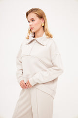 Notched Lapel Solid Sweatshirt