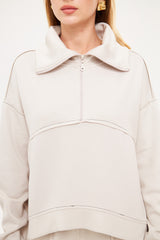 Notched Lapel Solid Sweatshirt