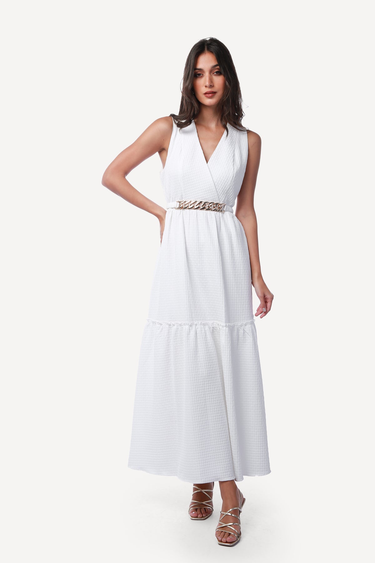 2243003- Sleeveless Tiered Maxi Dress - Montania Shop