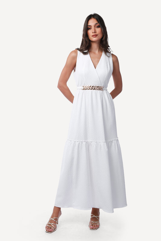 2243003- Sleeveless Tiered Maxi Dress - Montania Shop