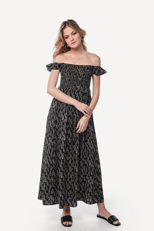 2243006- Off Shoulder Maxi Dress - Montania Shop
