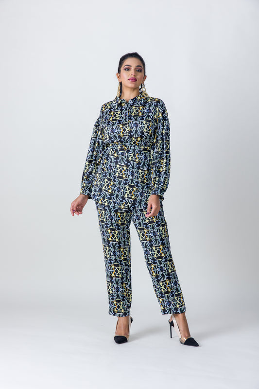 2304004- Linen Printed Pants - Montania Shop