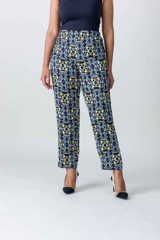 2304004- Linen Printed Pants - Montania Shop