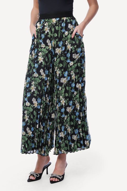 2304007- Floral Wide Leg Pants - Montania Shop