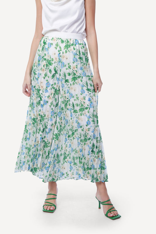 2304007- Floral Wide Leg Pants - Montania Shop