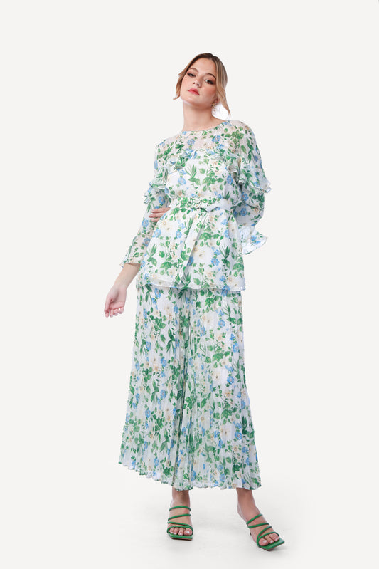 2304007- Floral Wide Leg Pants - Montania Shop