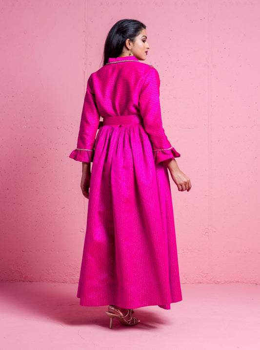 2306045- Flared Hem Wrap Dress - Montania Shop