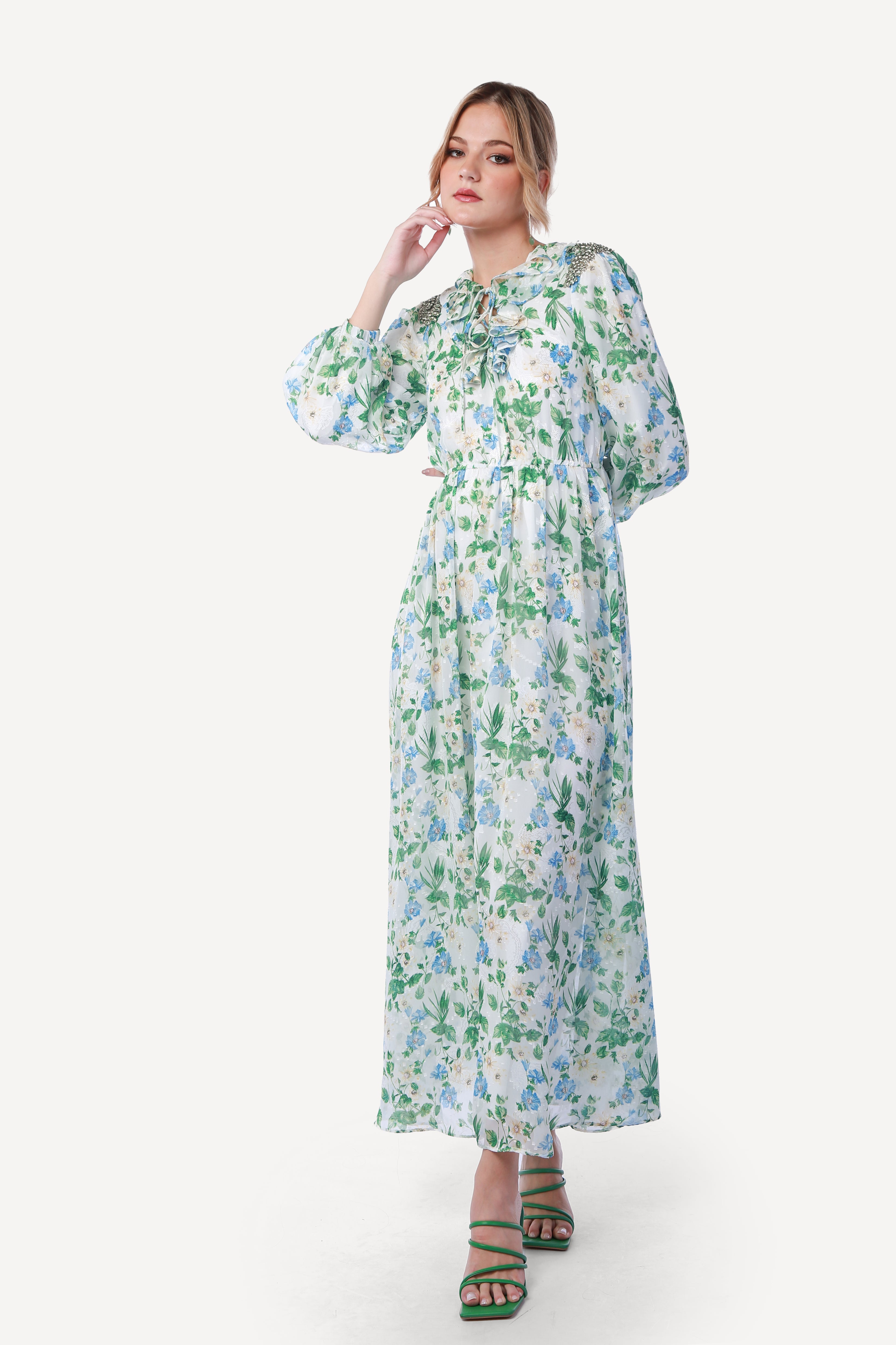 2343003- Floral Print Maxi Dress - Montania Shop