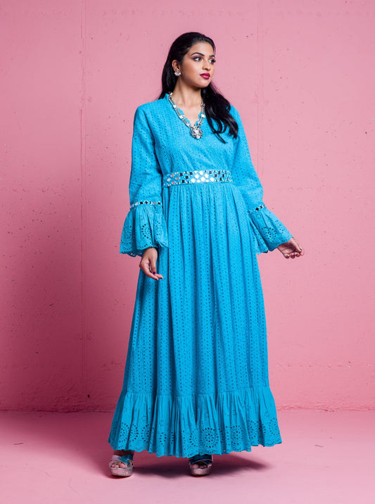 2306038- Embroidered Eyelet Maxi Dress - Montania Shop